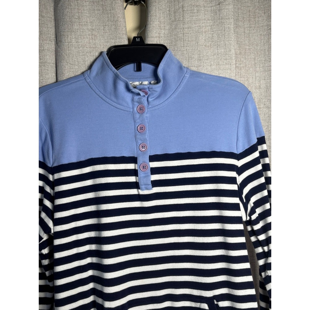 Kim Rogers Womens Blue Striped Henley Pullover Mock Neck Kangaroo Pocket Top M